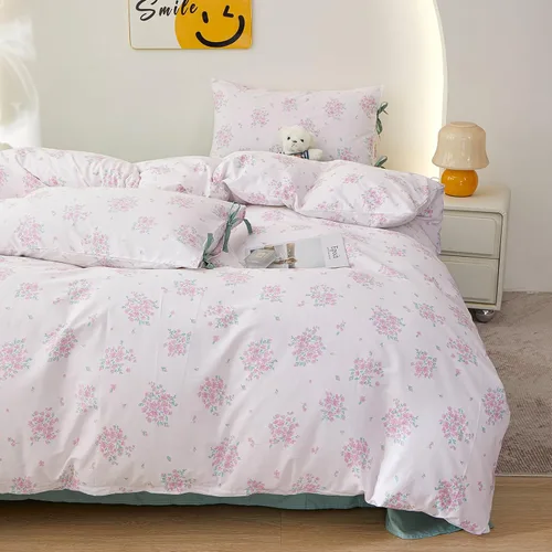 Miniatura 56 de Juego de funda de edredón blanca con estampado floral azul, juego de ropa de cama de algodón suave estilo bohemio, juego de ropa de cama estética