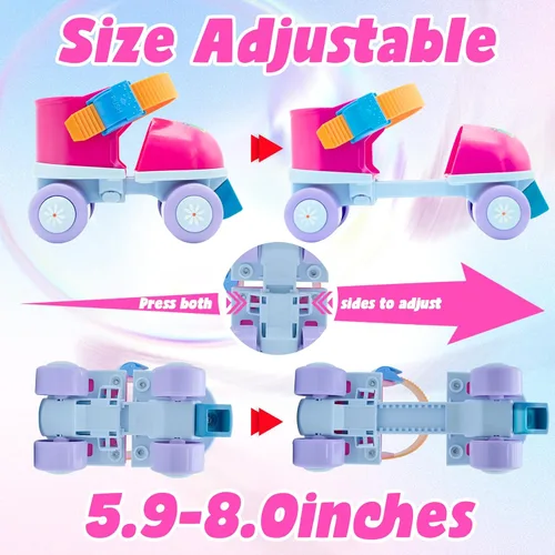 Miniatura 3 de Kids Roller Skate for Girls Boys Ages 2-5 Years Old, Adjustable Toddler Rollerskates, Children Beginner Roller Skate RS209 Rojo rosa