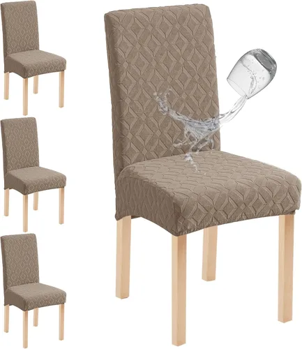 Miniatura 32 de Genina Juego de 4 fundas impermeables para sillas de comedor, extraíbles y lavables, color beige grande
