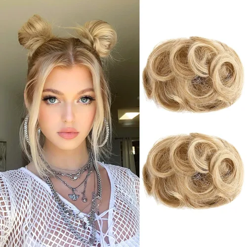 Miniatura 44 de REECHO Piezas de cabello Space Bun, 2 extensiones de moño mini con clip de pinza en extensiones de moño falsas de orejas de gato y desordenadas