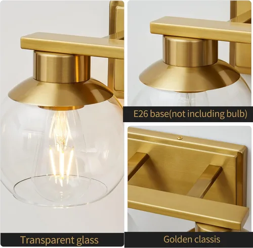Miniatura 4 de PAZALA 2 luces de tocador, lámpara de pared de baño de latón cepillado con pantalla de vidrio esmerilado, lámpara de baño sobre espejo