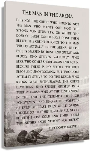 Póster de Theodore Roosevelt de The Man In The Arena, arte de pared motivacional para sala de estar, fotos con cita espiritual, decoración enmarcada