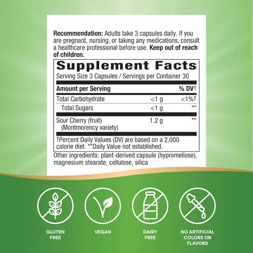Miniatura 5 de Nature's Way Cápsulas Tart Cherry Ultra, suplemento de antocianina y soporte antioxidante*, 1,200 mg por porción, 90 cápsulas vegetarianas