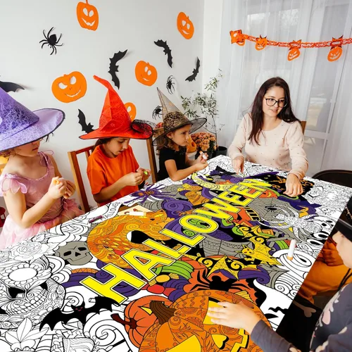 Miniatura 5 de ZOIIWA Póster gigante de Halloween para colorear de mandala para niños y adultos, Halloween, bricolaje, dibujo, mantel para colorear, mandala