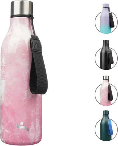 Miniatura 35 de Konokyo Botella de agua aislada con correa, botella de agua de acero inoxidable de 18 onzas de doble pared con aislamiento al vacío, frasco de Verde