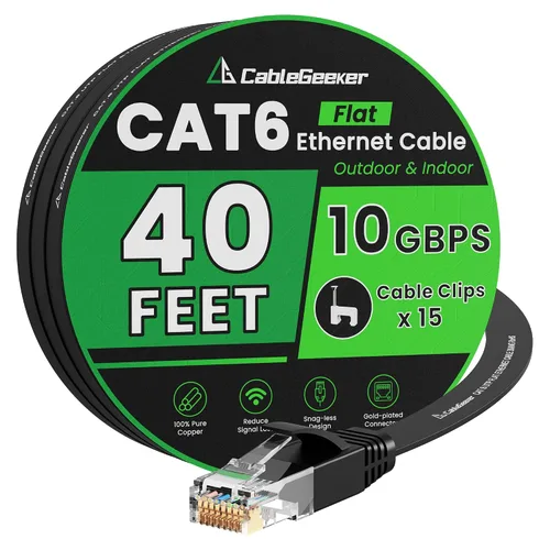 Miniatura 47 de Cable Ethernet Cat 6 de 100 pies, para interiores y exteriores, red de Internet de alta velocidad de 10 Gbps, cable de conexión Ethernet plano