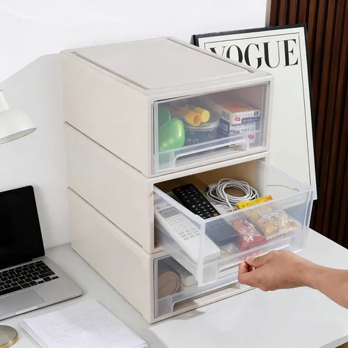 Miniatura 2 de Paquete de 3 cajones de almacenamiento apilables, organizadores de maquillaje de baño de 6.6 pulgadas de alto, cajones de plástico de 18 cuartos
