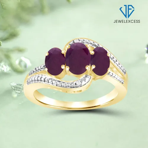 Miniatura 4 de JEWELEXCESS Anillo de diamantes blancos de rubí y acento de 1.80 CTW en oro de 14 quilates sobre plata