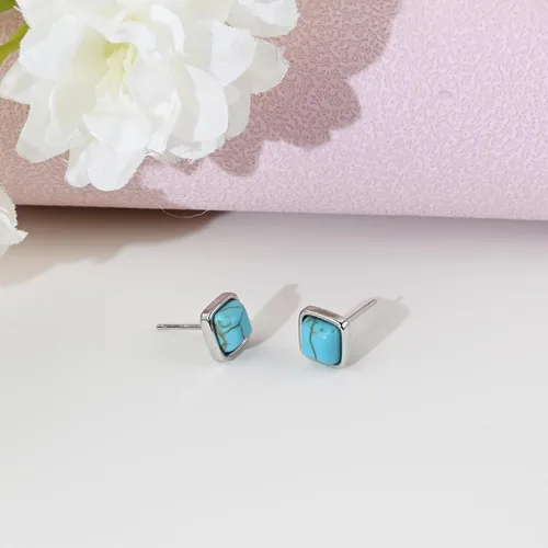 Miniatura 24 de Tibetan Turquoise Earrings 925 Sterling Silver Post Stud Boho Gemstone Hypoallergenic Handmade Earrings for Women Trendy Fashion