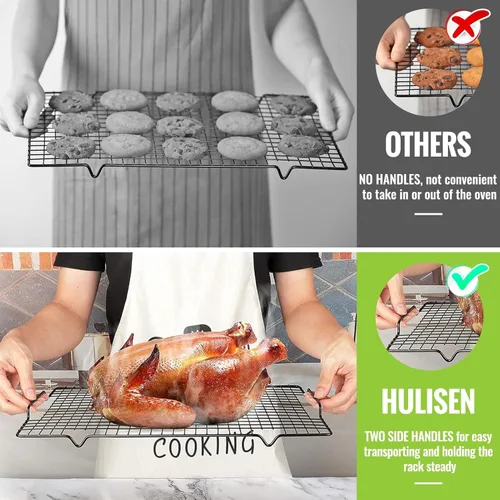 Miniatura 2 de HULISEN Rejilla de enfriamiento de 16 x 10 pulgadas, estante antiadherente para hornear con mango que se adapta a media bandeja de hoja, estantes
