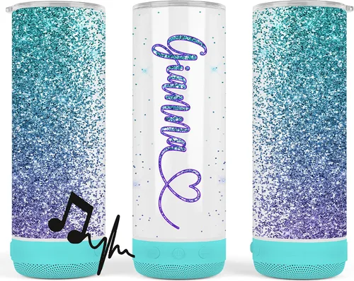 Miniatura 3 de Vaso de música de acero inoxidable, 16oz, personalizado, taza de viaje, aislado, efecto de purpurina