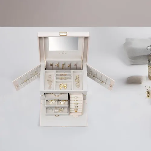 Miniatura 35 de vlando joyero organizador clásico de piel sintética con espejo y con llave