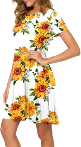 Miniatura 2 de POPYOUNG Womens 2023 Summer Casual T-Shirt Dress Short Sleeves Swing Boho Beach Cover up