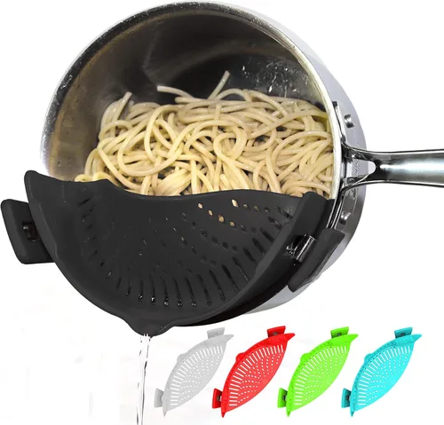 Arlig Colador de pasta con clip de silicona, ajuste universal para todas las ollas y cuencos, escurridor a presión para carne, verduras, colador de