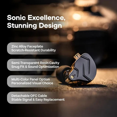 Miniatura 3 de Linsoul KZ ZSN Pro Dual Driver 1BA+1DD Hybrid Metal Earphones HiFi in-Ear Monitor with Detachable Recessed 2Pin Cable, Zin Alloy Panel