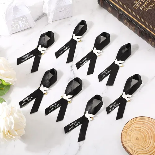 Miniatura 3 de 50 piezas de cintas de funeral de paloma, cintas conmemorativas de funeral, alfileres de servicio conmemorativo clásico, cinta de respeto con moño