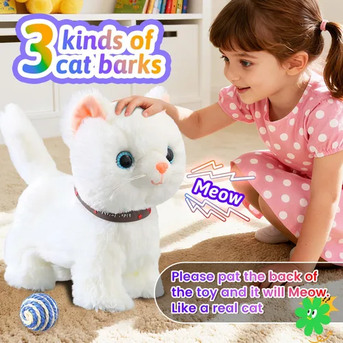 Miniatura 4 de Juego de gato que camina con correa blanca cantando que ronronea y maulla, robot de peluche animado, gatito, mascota en movimiento, realista, animal