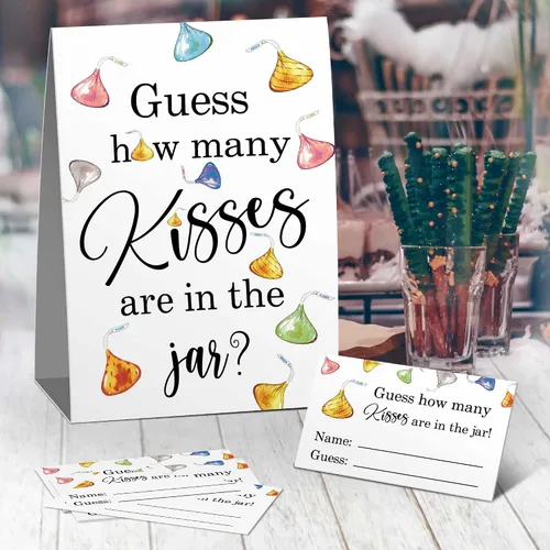 Miniatura 2 de Guess How Many Kisses - Juego de baby shower, decoraciones doradas para baby shower, chocolate en acuarela, despedida de soltera, cumpleaños