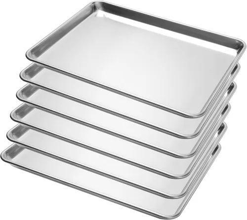 BIEAMA Paquete de 6 bandejas para hornear de tamaño medio, bandeja comercial de aluminio para horno, congelador, panadería, hotel, restaurante, 13 x