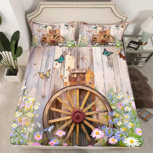Miniatura 7 de Erosebridal Juego de ropa de cama rústica de tamaño individual, diseño de mariposa y girasol, para niños, adolescentes, adultos, retro, grunge