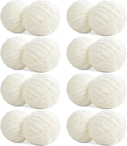 Miniatura 11 de HOMBYS Hilo de Chenilla Gris Grueso para Tejer a Mano, Hilo Jumbo Suave y Esponjoso para Crochet, Hilo Súper Voluminoso Grande para Manta Gruesa