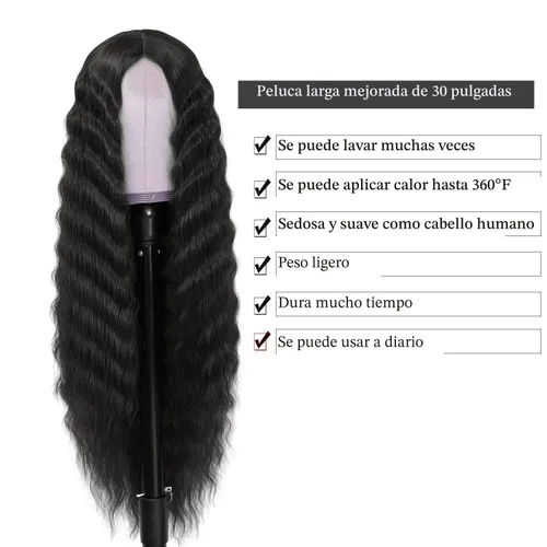 Miniatura 4 de INSTASTYLE Pelucas Rizadas Sintéticas de 30 Pulgadas para Mujeres Peluca de Cabello Largo Negro Frente de Encaje 4" Cuero Cabelludo Simulado Natural