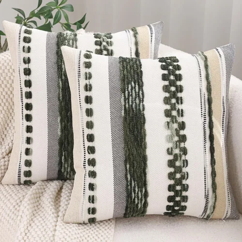 Miniatura 24 de Juego de 2 fundas de almohada bohemias de 18 x 18 pulgadas, fundas de almohada decorativas de felpilla con patrón de granja para decoración del hogar