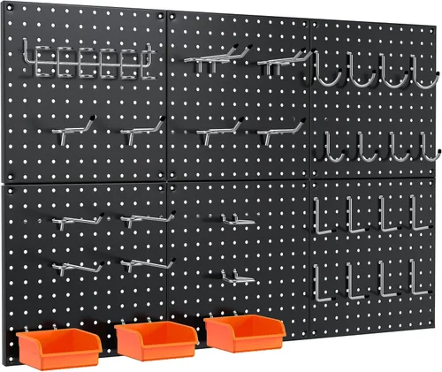 Miniatura 15 de Tablero de Clavijas, Paquete de 4 Paneles de Tablero de Clavijas de Metal Negro, Organizador de Pared con Marco Doblado, Tablero de Clavijas Grande