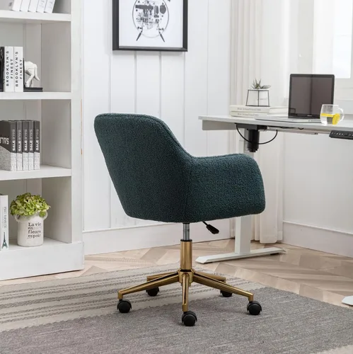 Miniatura 9 de SSLine Silla de escritorio de piel sintética, moderna y bonita, silla de oficina, cómoda silla giratoria de tela de peluche, silla de escritorio