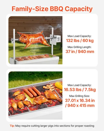 Miniatura 3 de VEVOR Parrilla asadora, asador de cerdo y cordero al aire libre de 37 pulgadas, asador de asador de carbón con capacidad de 132 libras, ruedas