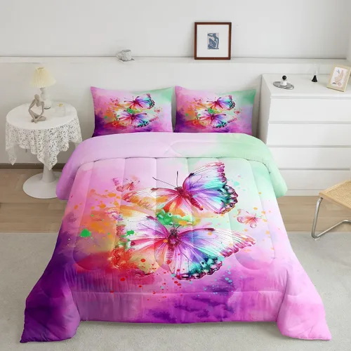 Miniatura 16 de Erosebridal Juego de ropa de cama de calavera gótica, flores mandala, mariposa hippie para niñas y niños, edredón de esqueleto de la muerte de Negro