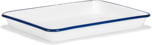 Miniatura 9 de Red Co. Bandeja rectangular clásica de metal esmaltado de 11 x 9 pulgadas, 2 cuartos de galón, borde blanco sólido/verde oscuro