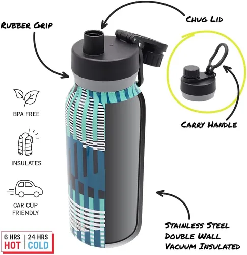 Miniatura 3 de BUILT Botella de acero inoxidable con aislamiento al vacío de doble pared en cascada de boca ancha con tapa para chug, color negro, 32 onzas
