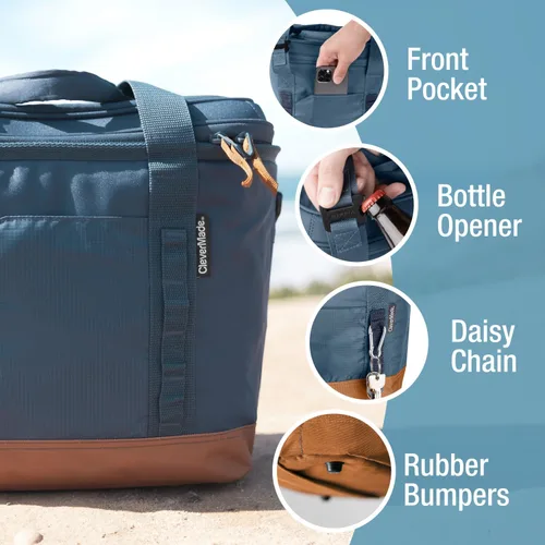 Miniatura 3 de CleverMade Pacifica - Hielera plegable, capacidad para 30 latas / 21 Qt, plegable para playa y viajes, con correa para hombro, abridor de botellas