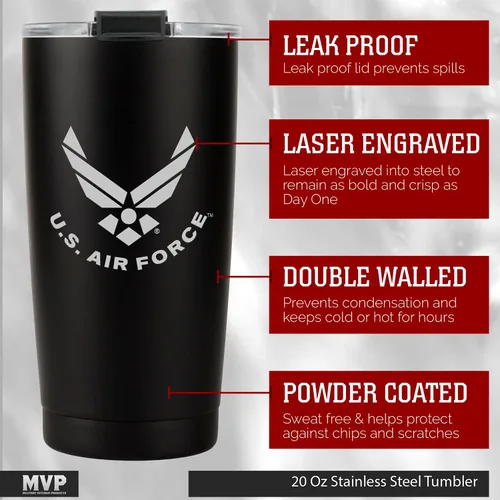 Miniatura 2 de Military Gift Shop - Vaso de 20 onzas de la Fuerza Aérea, taza de café de acero inoxidable de doble pared con tapa Regalos de la Fuerza Aérea