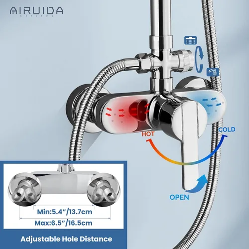 Miniatura 4 de Airuida Sistema de ducha expuesto, cabezal de ducha de lluvia de 8 pulgadas con rociador de mano, juego de grifo de ducha de montaje en pared de una
