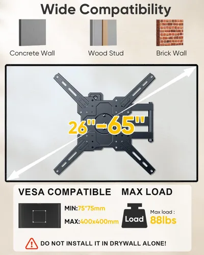 Miniatura 2 de FORGING MOUNT TV Wall Mount for 26-65 inch TVs up to 88 lbs,Rotating Full Motion TV Wall Mount with Articulating Arms, Extension, Tilt, Swivel, Max