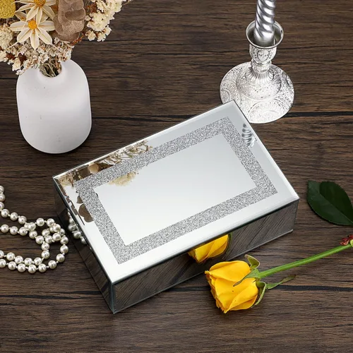 Miniatura 2 de Hipiwe Joyero de cristal con espejo con decoración de diamante triturado, organizador grande de baratijas, caja de tesoro, anillos, aretes, collar