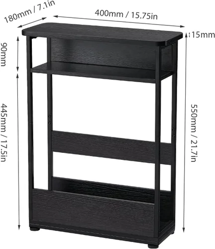 Miniatura 3 de Mesa auxiliar estrecha, mesa auxiliar delgada de 3 niveles con estante de almacenamiento, mesa de sofá moderna mesa auxiliar delgada para espacios
