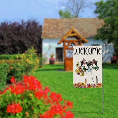 Miniatura 4 de Bandera de jardín de flores de primavera de 12 x 18 pulgadas, arpillera de doble cara en el exterior, letrero floral de temporada para perro