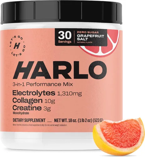 Harlo - Mezcla de bebidas con electrolitos de colágeno y creatina - Sabor a sal de pomelo - Polvo hidratante para antes y después del entrenamiento