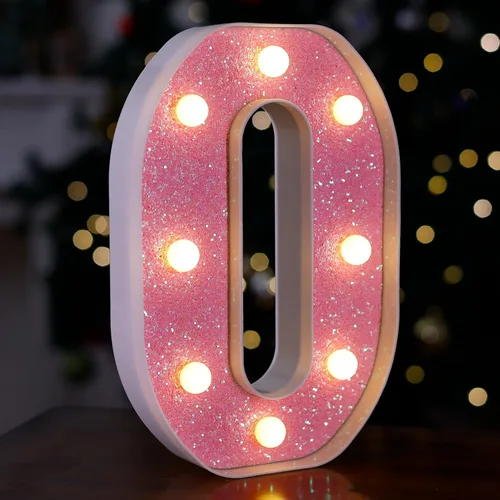 Miniatura 15 de Letras con luces LED, letras de marquesina con brillantina rosa, letras del alfabeto, letreros iluminados por pilas, para decoración de fiestas