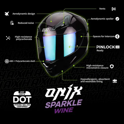 Miniatura 2 de HAX Onix - Cascos de motocicleta de cara completa aprobados por DOT, listo para Pinlock y ranura para intercomunicador, motocicleta Powersports