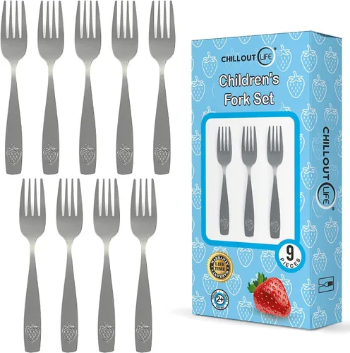 Miniatura 10 de Juego de cubiertos de acero inoxidable de 9 piezas para niños, cubiertos seguros para niños y niños, juego de utensilios para niños, juego