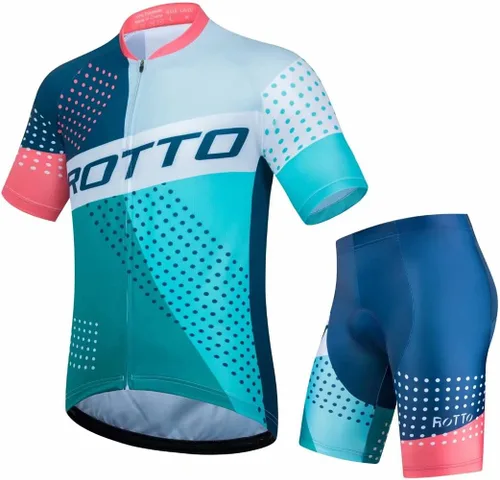 ROTTO Conjunto de camiseta y pantalones cortos de ciclismo para hombre, ropa de ciclismo de manga corta y pantalones cortos acolchados