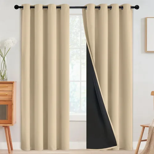 Miniatura 32 de SimpleHome - Cortinas opacas 100% para recámara, cortinas de ventana con ojales beige, con aislamiento térmico, cortinas de oscurecimiento