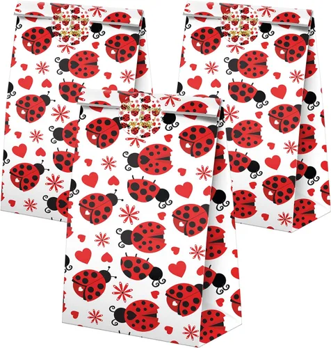 Miniatura 2 de 24 bolsas de golosinas de mariquita con calcomanías, bolsas de dulces con calcomanías, bolsas de regalo de mariquita con temática de mariquita