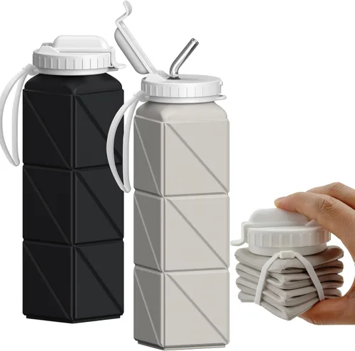 Miniatura 9 de BEAUTAIL Botellas de agua plegables de 20.6 onzas, botella de agua portátil plegable de silicona, ligera, reutilizable, a prueba de fugas