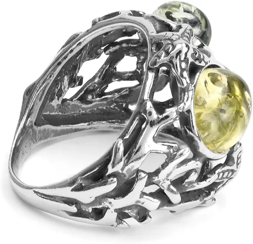 Miniatura 2 de Anillo de diseño de plata de ley ámbar multicolor