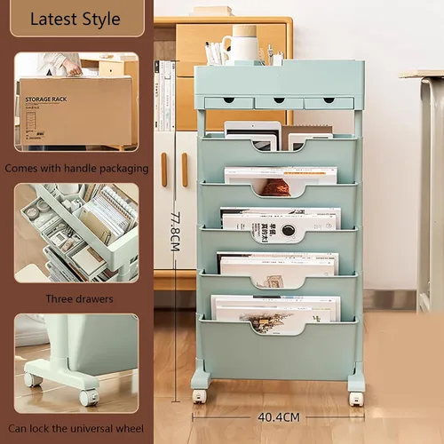 Miniatura 3 de Estantería móvil con ruedas, carrito de estantería de 6 niveles, estantería portátil con ruedas, carrito de estantería móvil para cocina, baño, Azul